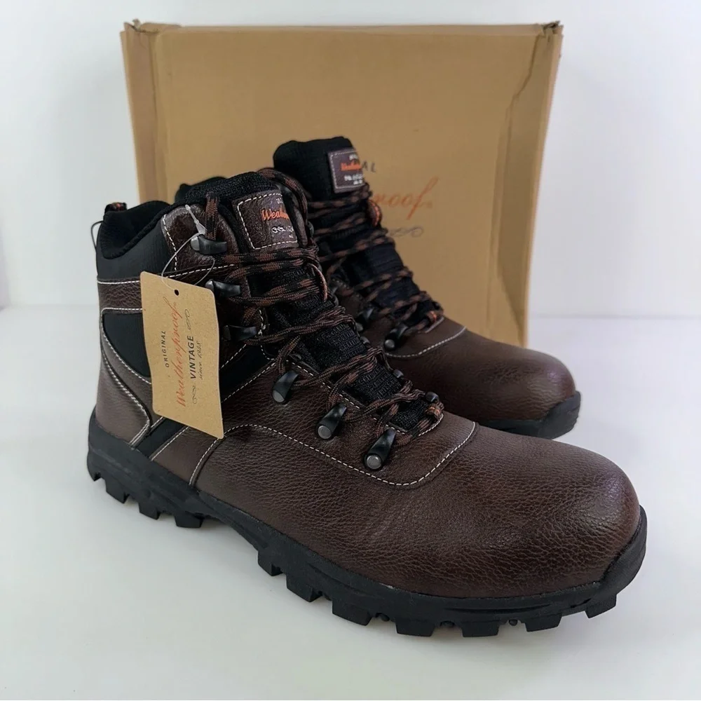 Weatherproof Vintage Jasper Outdoor Boots Mens 13M Brown Faux Leather Shoes NWB